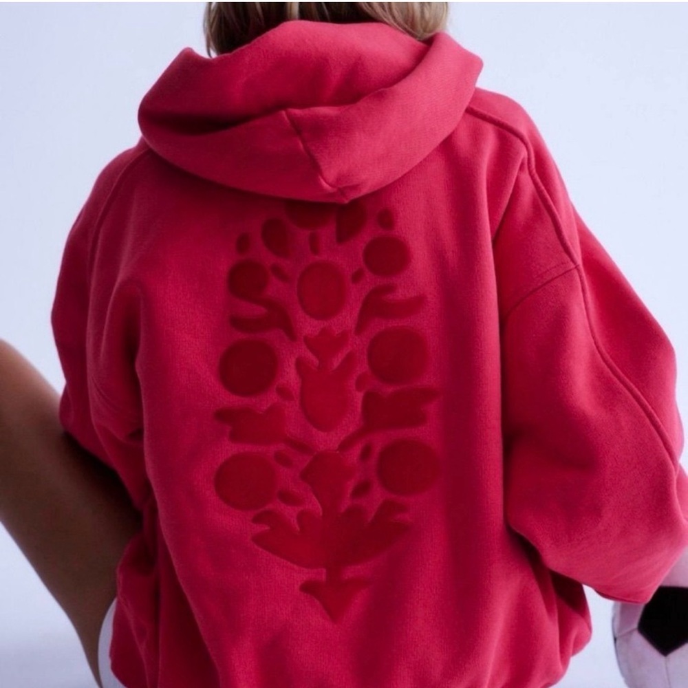 Free People A Cut Above Rally Red Logo Hoodie size medium NWOT